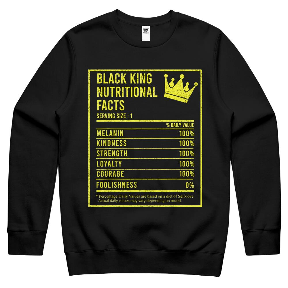 Nutritional Facts Shirt, Nutritional Facts Crewneck Sweatshirt, Black King Nutrition Facts Shirt, Black King Nutritional Facts Apparel, Black History Crewneck Sweatshirt