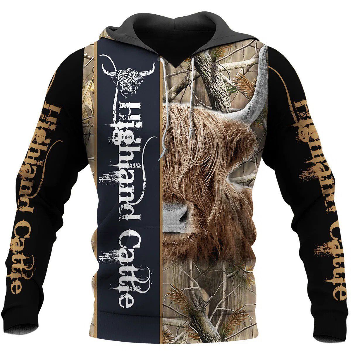 Highland Cattle Cow Camouflage Cool 3D Printed Sublimation Hoodie Hooded Sweatshirt Comfy Soft And Warm For Men Women S to 5XL CTC1301431