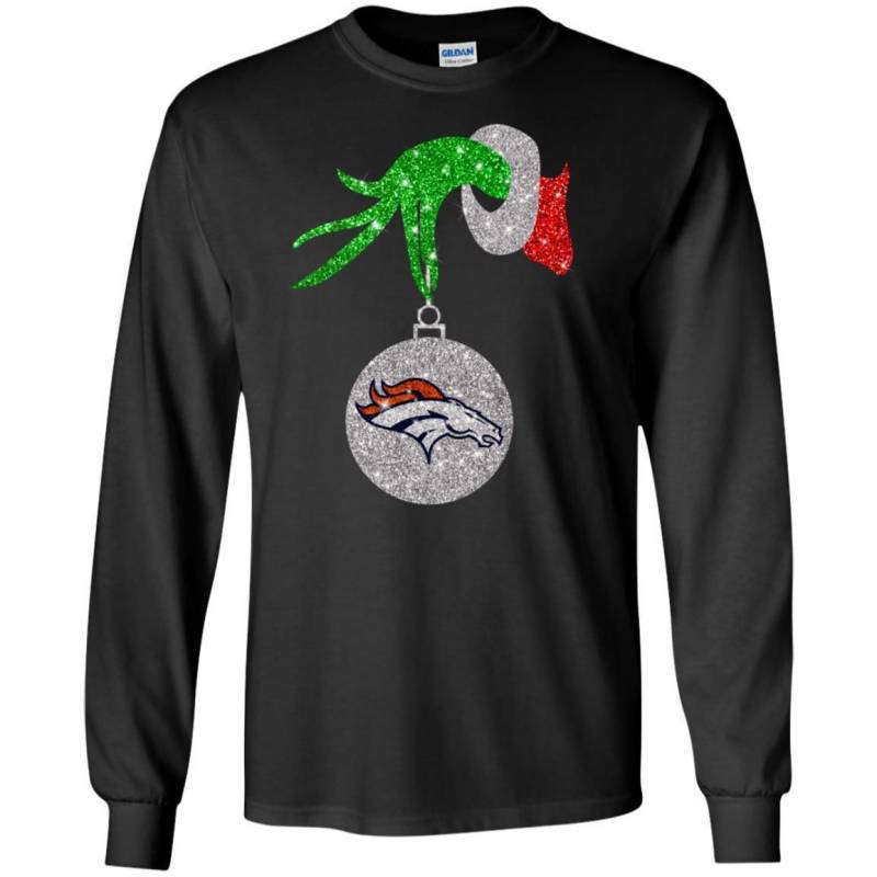 Denver Broncos Glitter Grinch Monogram Ornament Christmas Gift Long Sleeve Tee