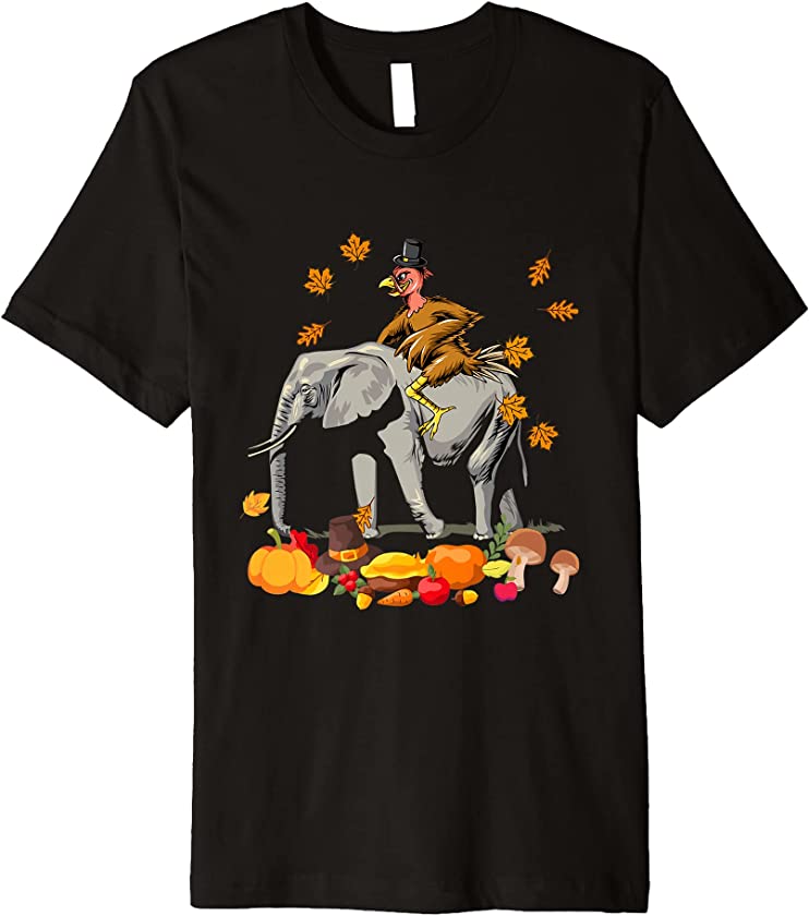 Thanksgiving Turkey Riding Elephant Pumpkins Matching Family Premium T-Shirt