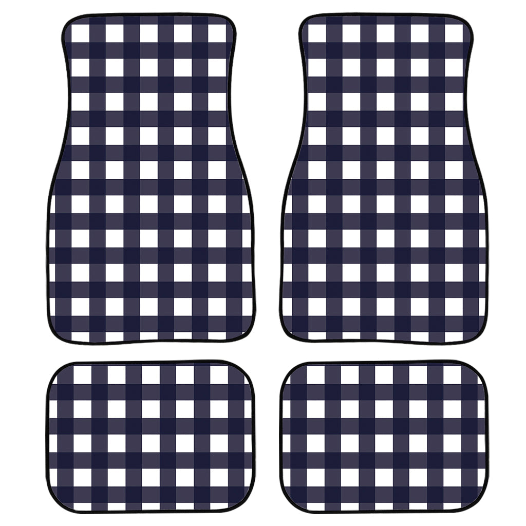 Navy And White Check Pattern Print Front And Back Car Floor Mats, Front Car Mat