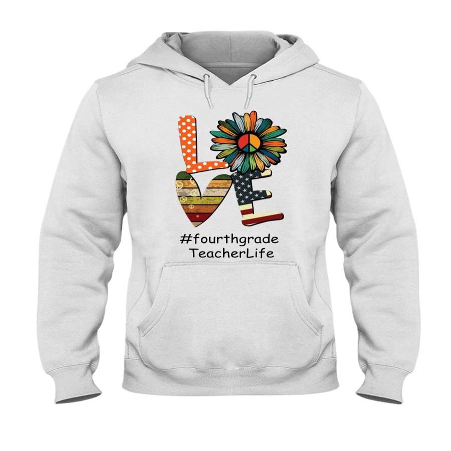 4th Grade Love Hippie Style Hoodie Gift For Teacher 4th Of July