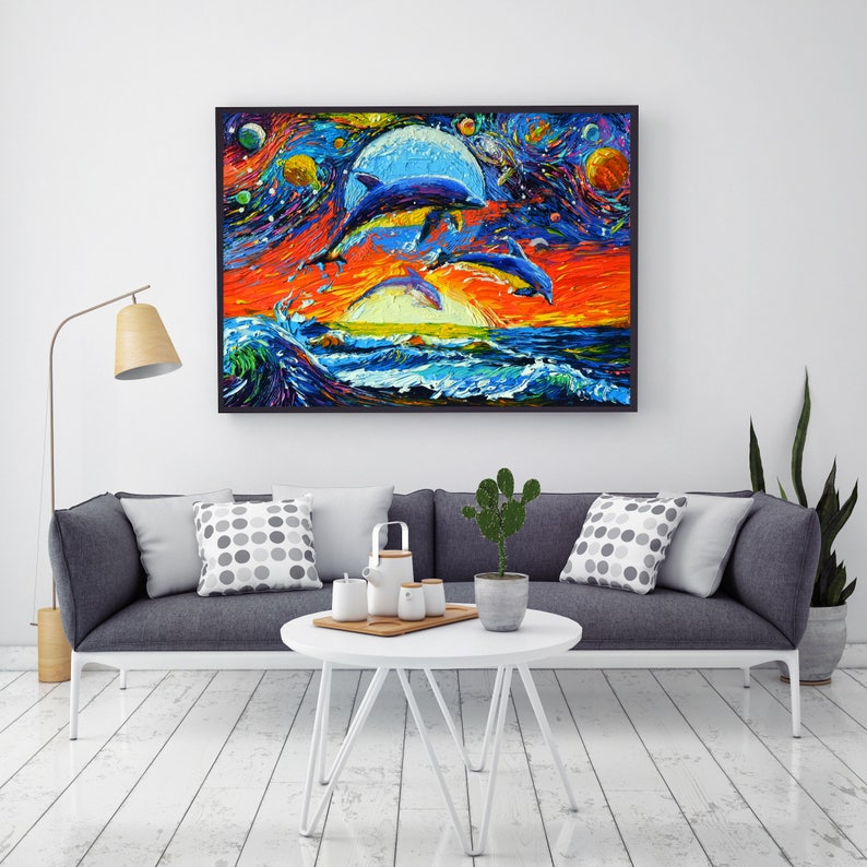 Dolphins In Space – Vincent Van Gogh Starry Night Posters Canvas Prints Wall Art