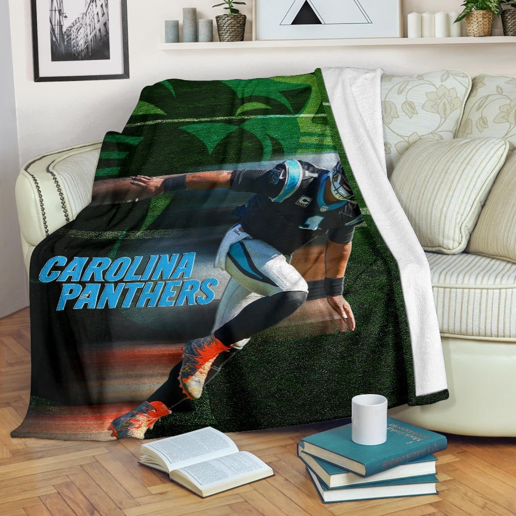 Carolina Panthers American Football Cam Newton Running Lightning Speed Fleece Blankets