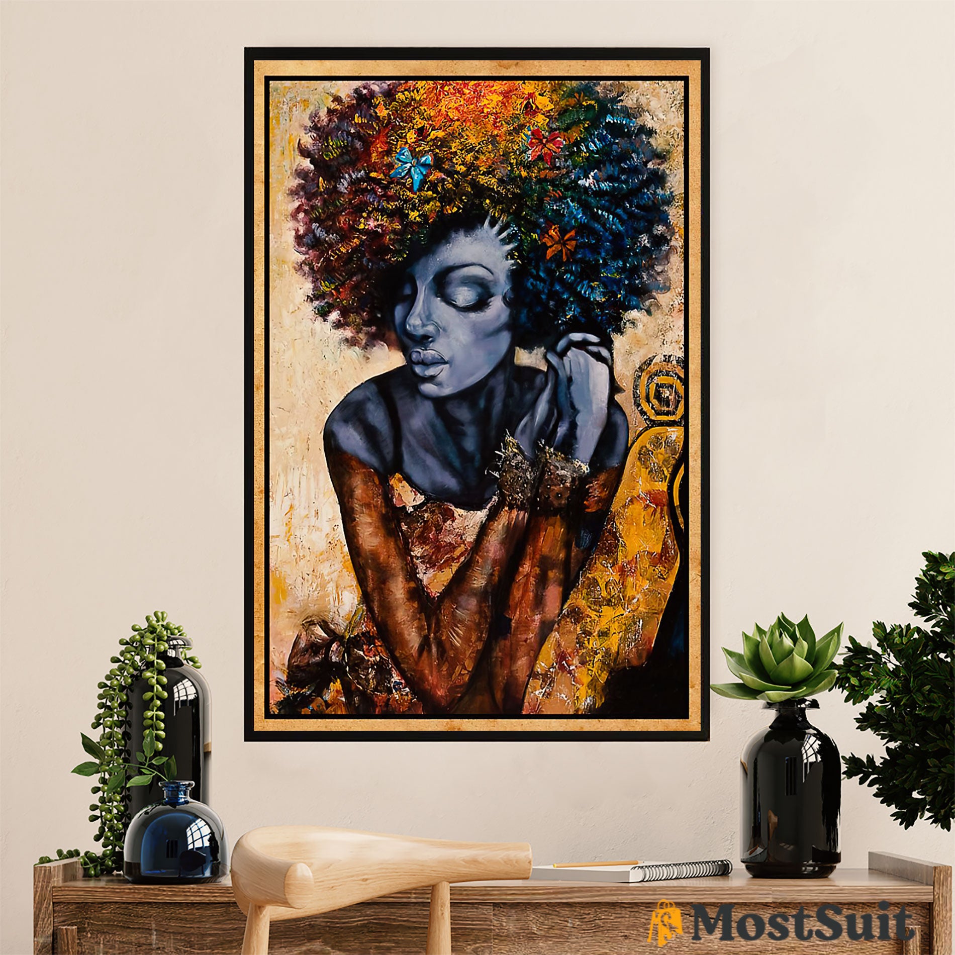 African American Afro Poster | Gift For Black Girl | Juneteenth Day Room Wall Art – Black Woman Painting