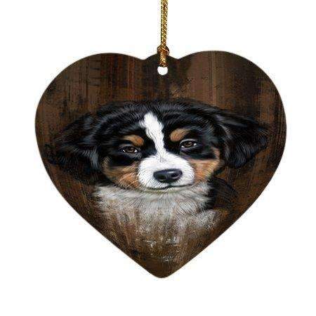 Rustic Bernese Mountain Puppy Heart Christmas Ornament Hpor48202