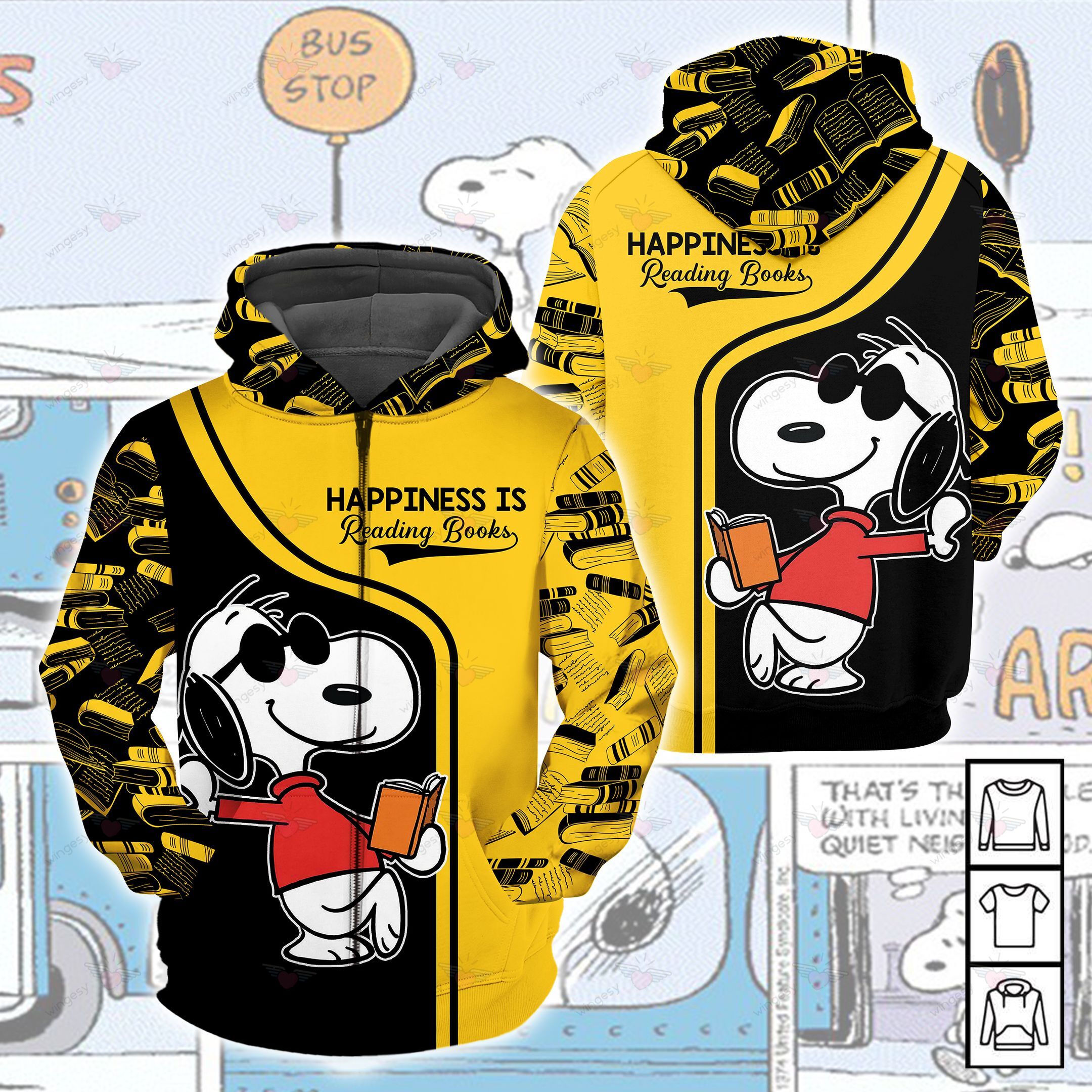 Snoopy Cartoon Snp Happiness Zip Hoodie Sweater Tshirt A12009011H