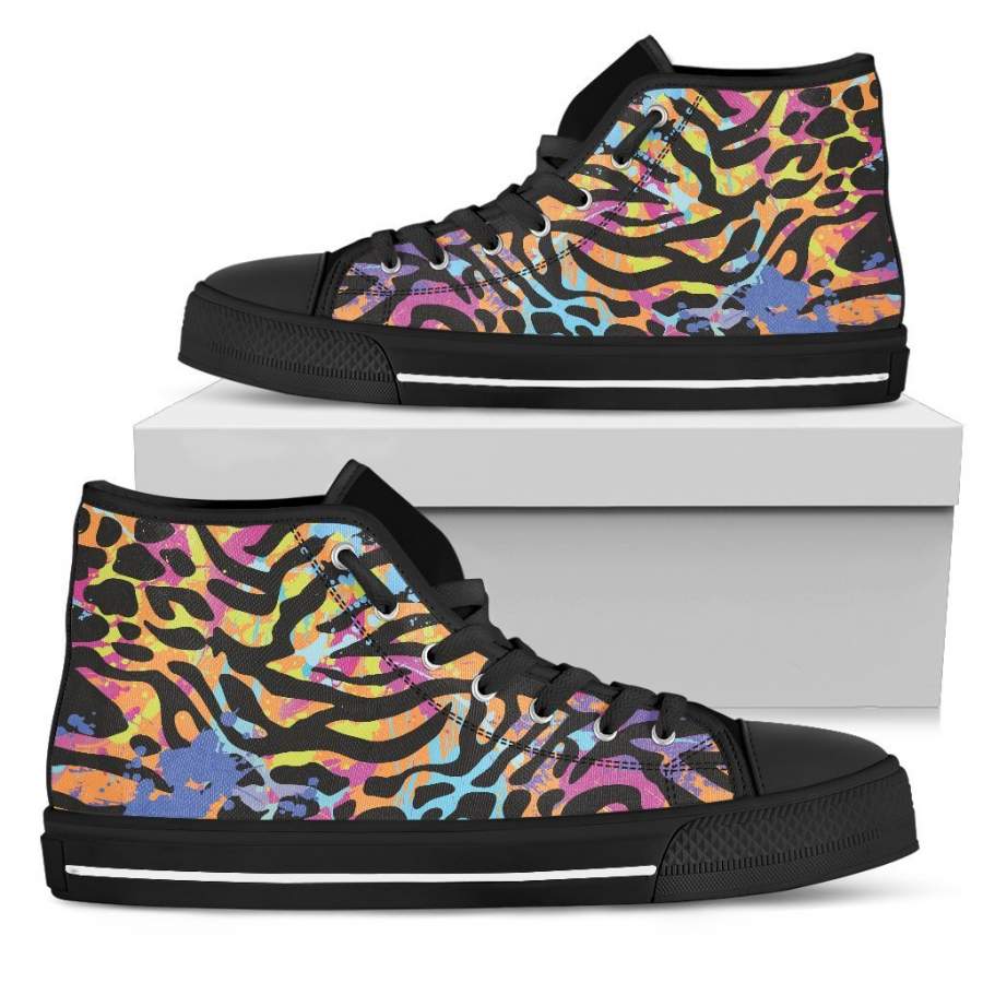 Colorful Zebra Leopard Pattern Print Women’s High Top Shoes