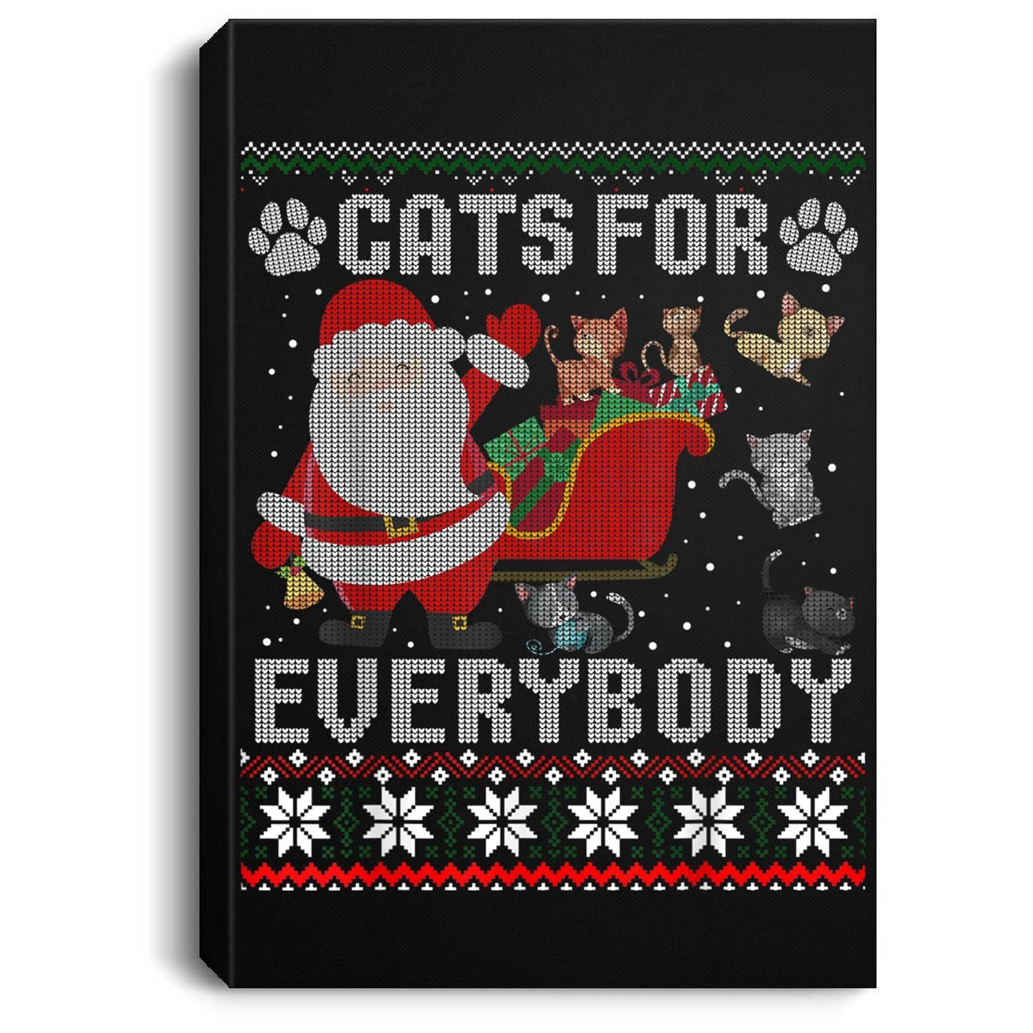 Cats For Everybody Christmas Cute Cat Lover Ugly Sweater Portrait Canvas