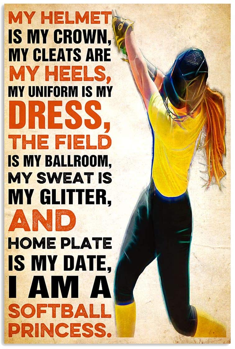 Vintage Woman Softball – Home Plate Is My Date I Am A Softball Princess Poster Art Print      Home Decor Gift For Men Women Family Friend On Birthday Xmas