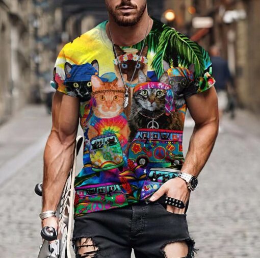 Hippie Van Cat 3D All Over Printed Shirts For Men And Women, Hippie Lover, Hippie Soul