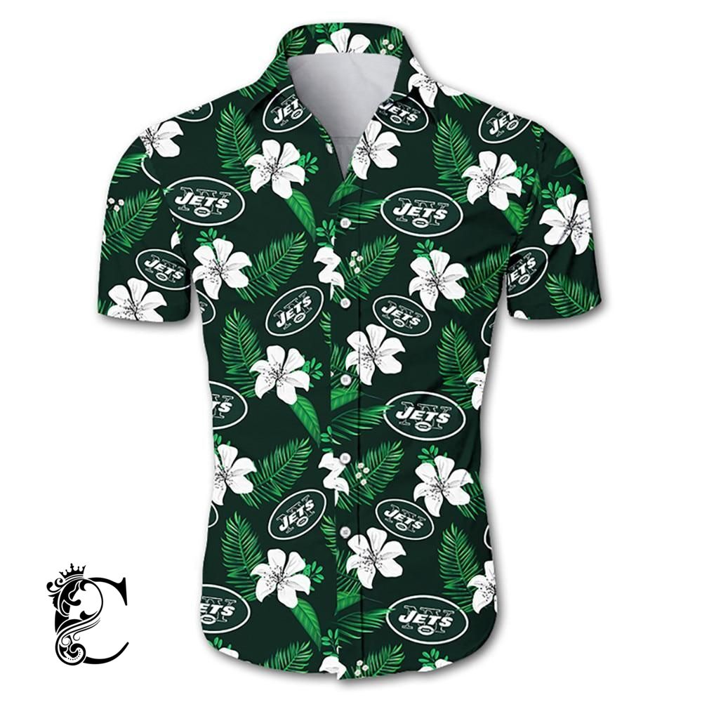 New York Jets Hawaiian Shirt Floral Button Up Slim Fit Body