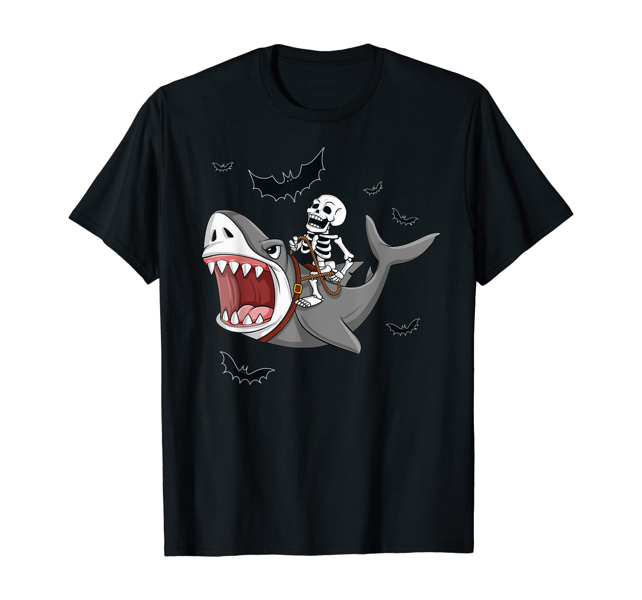 Skeleton Riding Shark Funny Halloween Boys Girls Kids T-Shirt