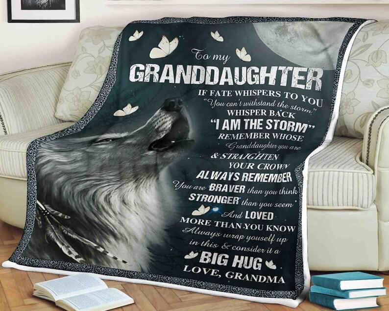 Wolf Blanket To My Granddaughter Always Remember You Are Braver Stronger And Loved It A Big Hug,Gift For Granddaughter Family Home Decor Bedding Couch Sofa Soft And Comfy Cozy