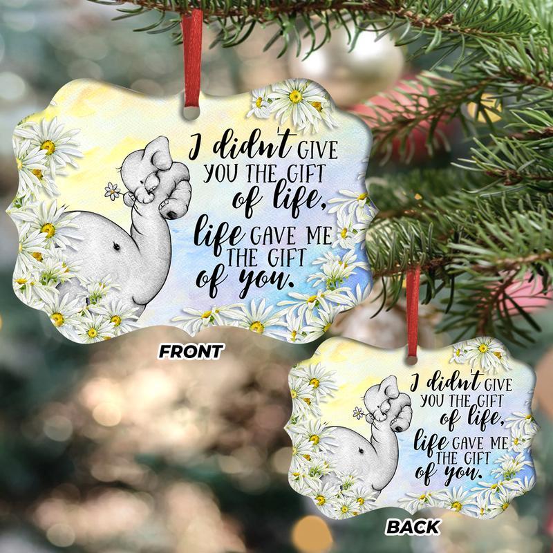 Life Gave Me The Gift Of You Wood Ornament, Mother And Child, Elephant Lovers Ornament