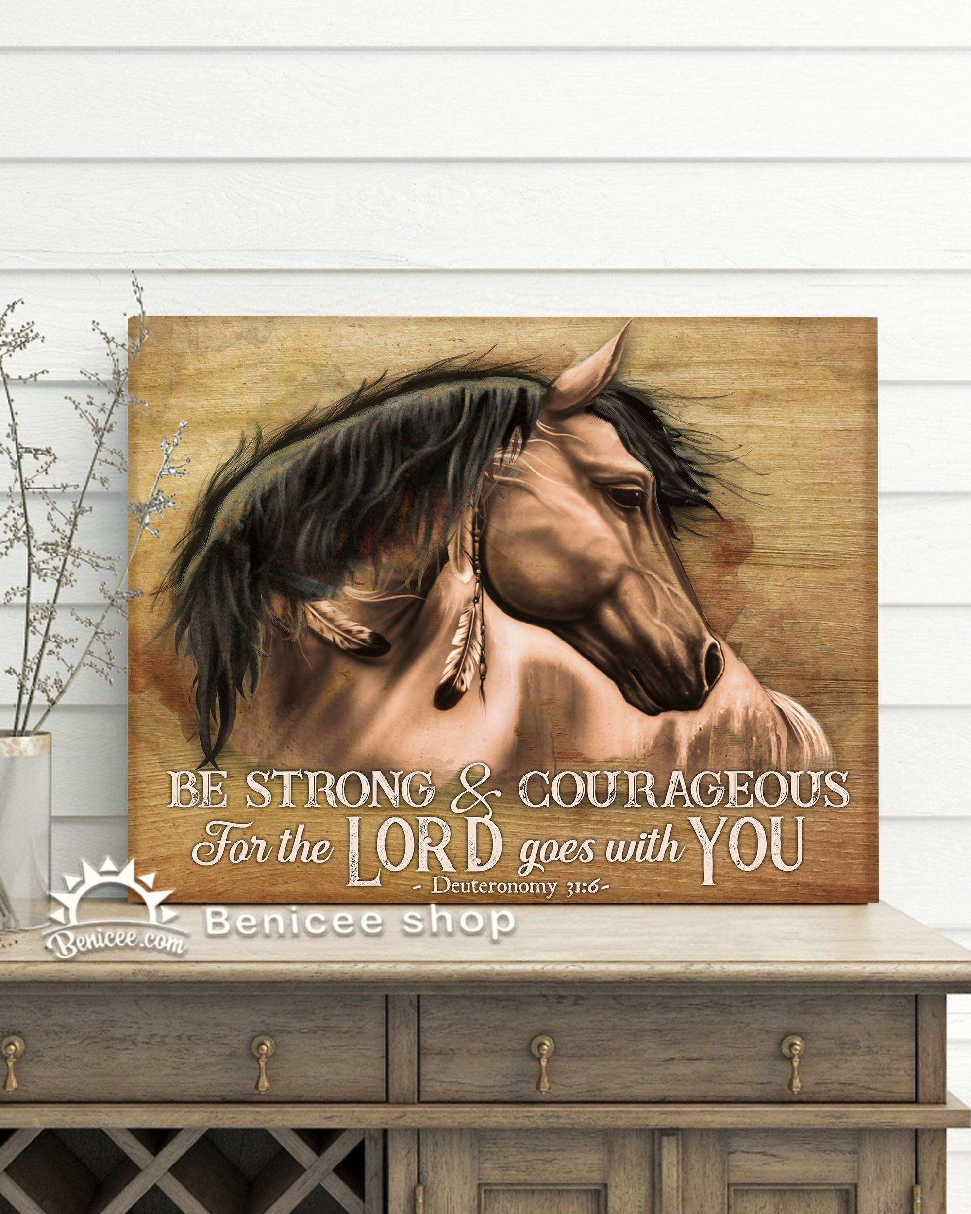 Benicee Horse Wall Art Canvas Decor Be Strong And Courageous Top 3 Home Decor Yellow Version