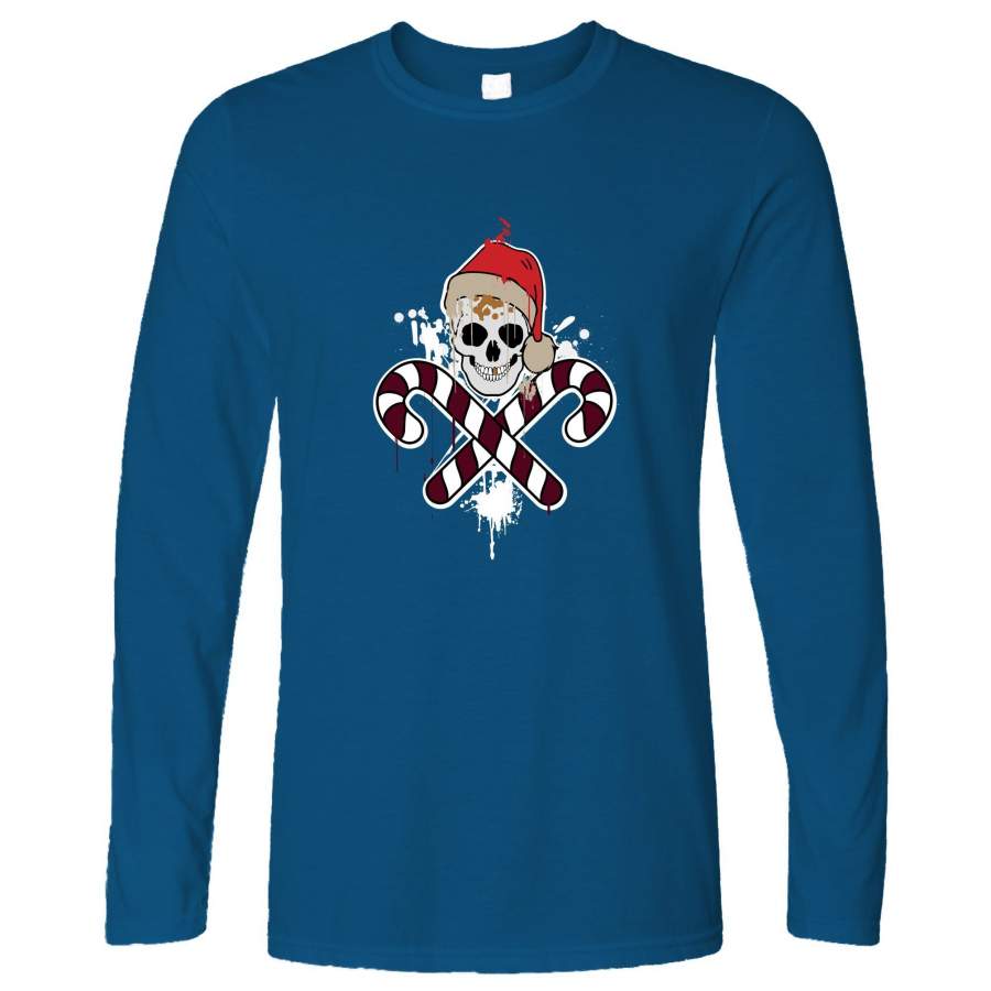 Spooky Christmas Long Sleeve Skull And Cross Candy Canes T-Shirt