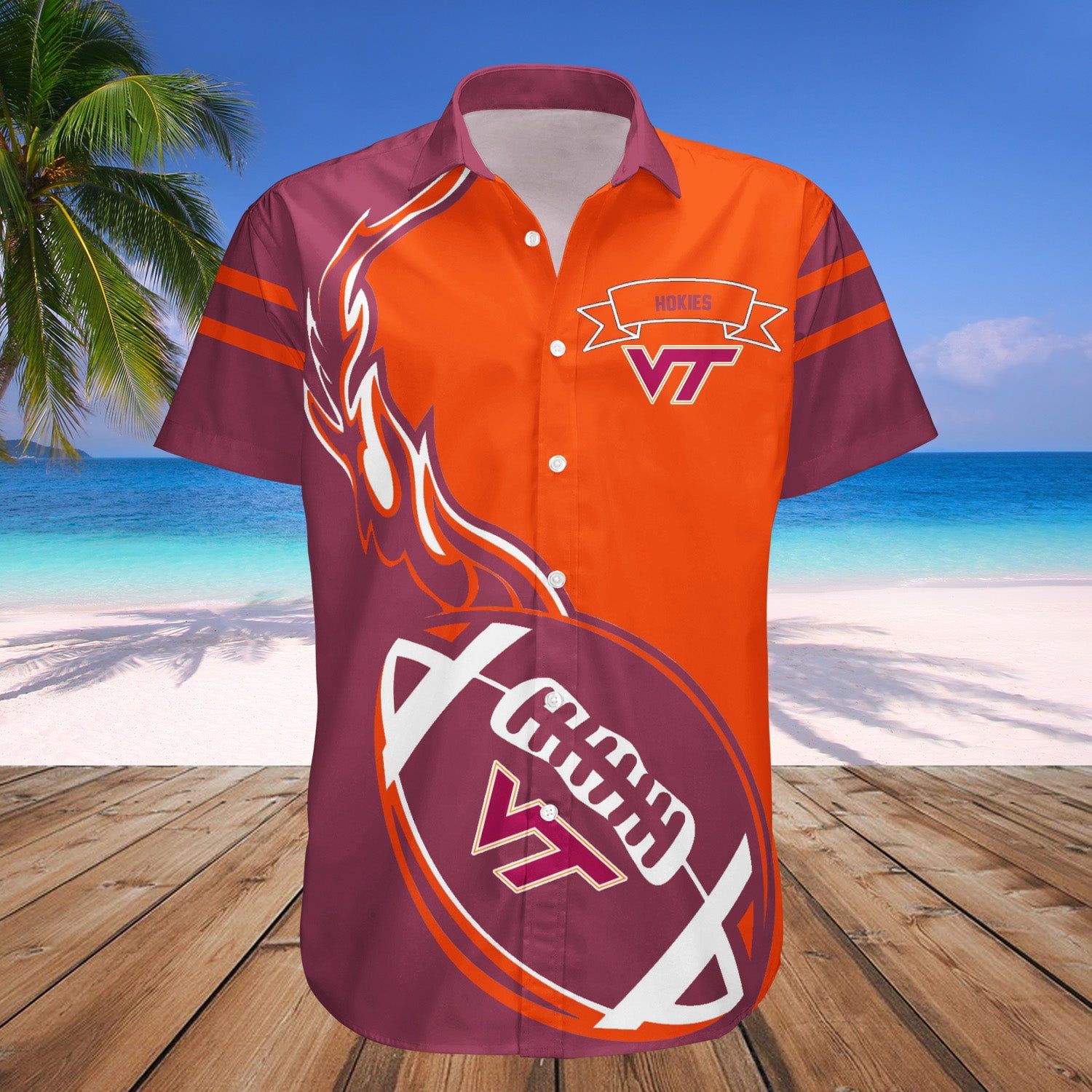 Virginia Tech Hokies Hawaii Shirt Flame Ball – NCCA