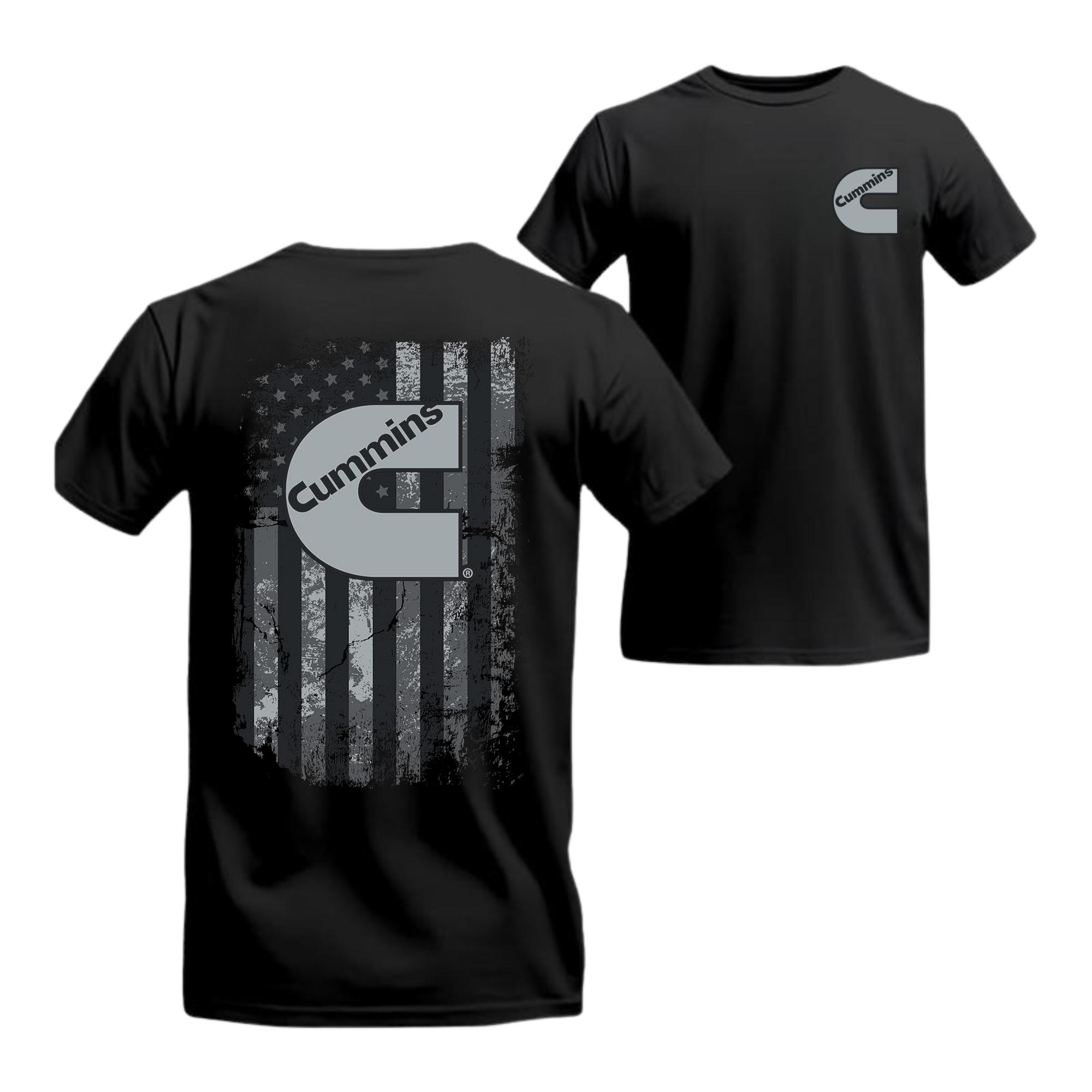 Cummins Diesel American Flag T-Shirt 2-Sided Black Patriotic Tee for Diesel Truck Enthusiasts Bold USA Flag Design Premium Menswear Streetwear Top Casual Classic