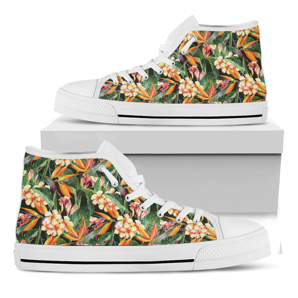 Watercolor Bird Of Paradise Print White High Top Shoes