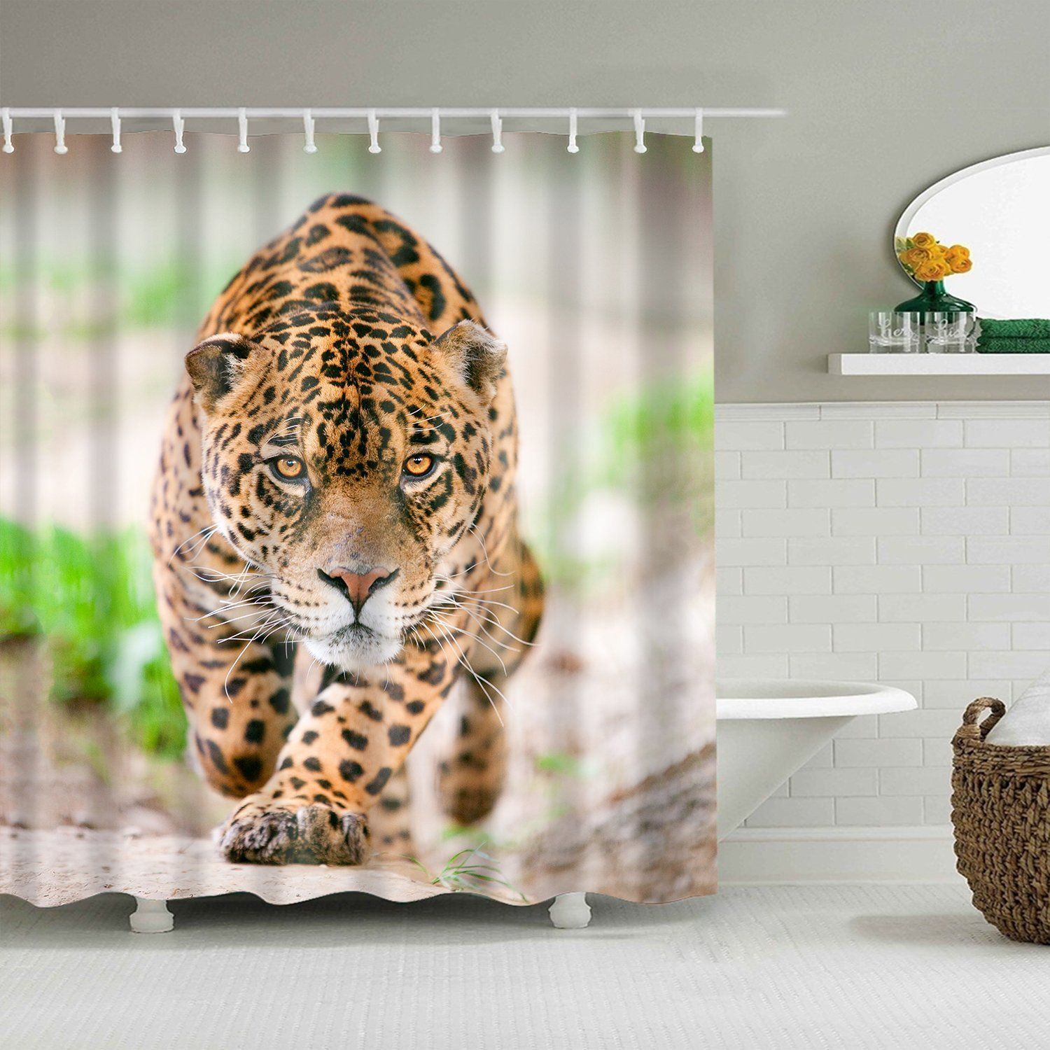 Wild Cat Animal Muscular Jaguar Leopard 3D Printed Shower Curtain Best Home Decor Gift