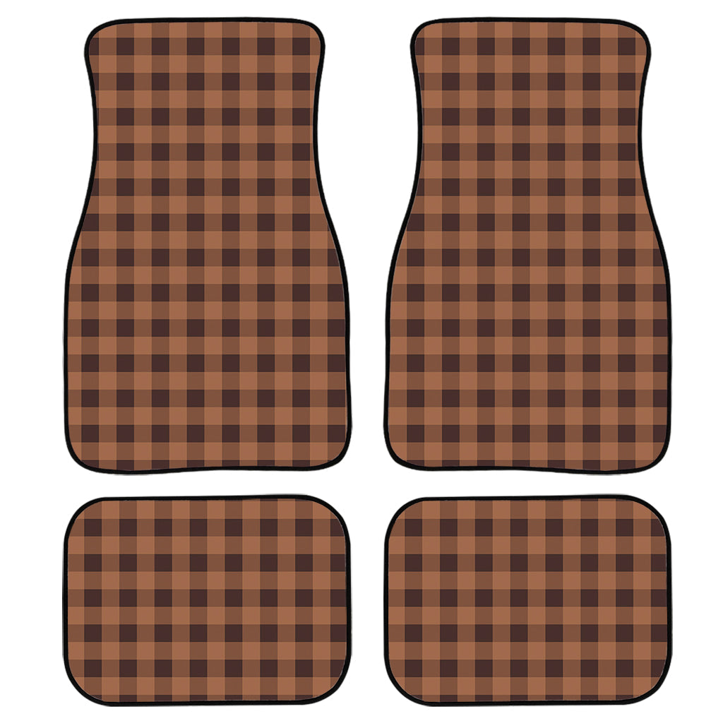 Dark Brown Check Pattern Print Front And Back Car Floor Mats, Front Car Mat