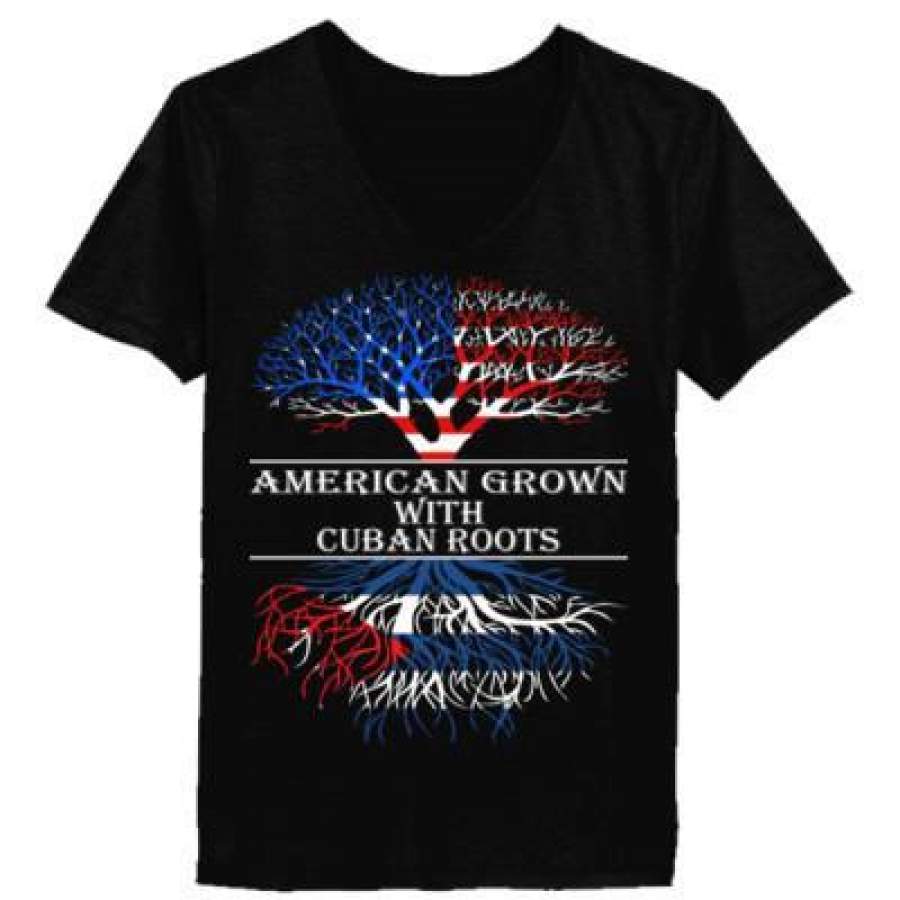 AGR American Grown With Cuban Roots – Ladies’ V-Neck T-Shirt