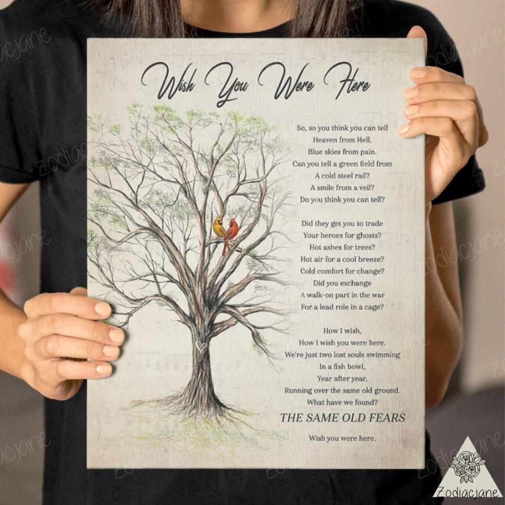 Tree Of Life- Wish You Were Here Song Canvas, Cardinal Art, Home Decor, Music Lover, Housewarming Gift