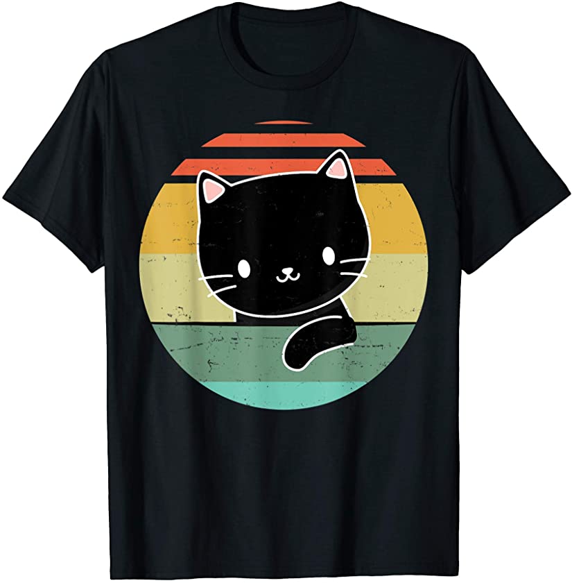 Black Cat Retro Style – Cute Kawaii Kitten Lover Retro T-Shirt