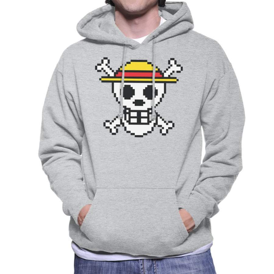 Straw Hat Skull And Cross Bones Pixel One Piece Men’s Hooded Sweatshirt