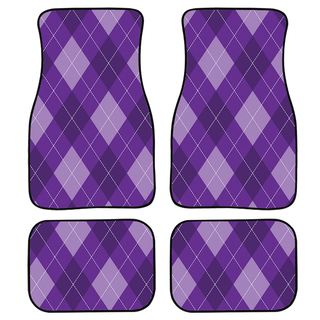 Purple Argyle Pattern Print Front And Back Car Floor Mats, Front Car Mat