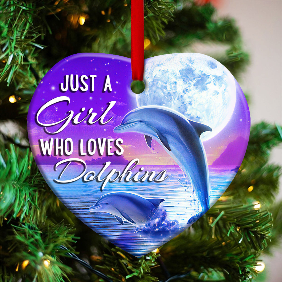 Dolphin Moon Just A Girl Lover – Heart Ornament