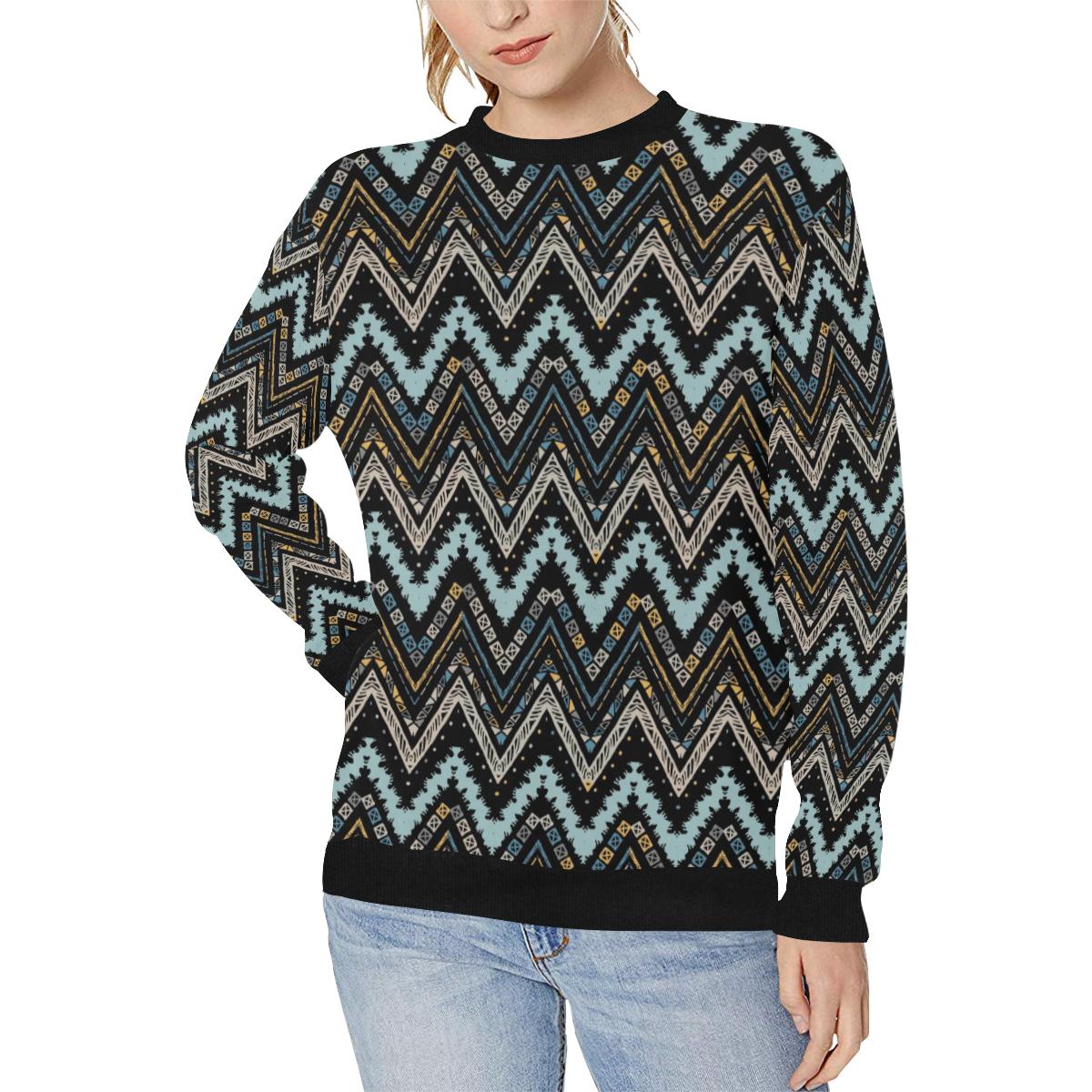 Zigzag Chevron African Afro Dashiki Adinkra Kente Women’s Crew Neck Sweatshirt