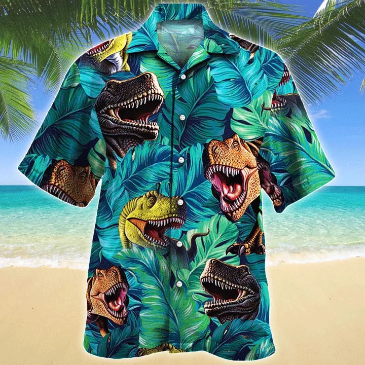 Awesome Dinosaur Lovers Gift Summer Beach Palm Tree Pattern Hawaii Shirt Ha24118