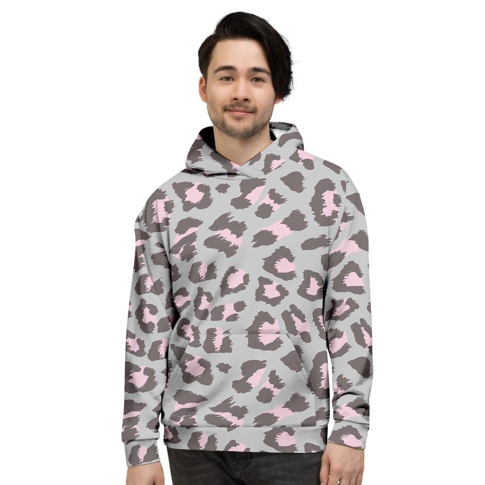 Grey And Pink Leopard Men’S Hoodie