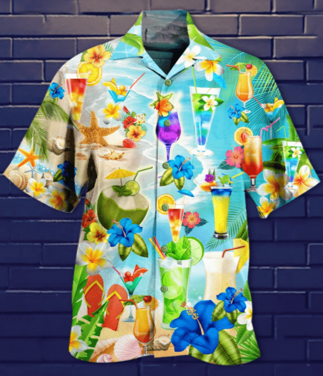 Drinking Cocktail Flower Beach Hawaiian Aloha Shirts #DH