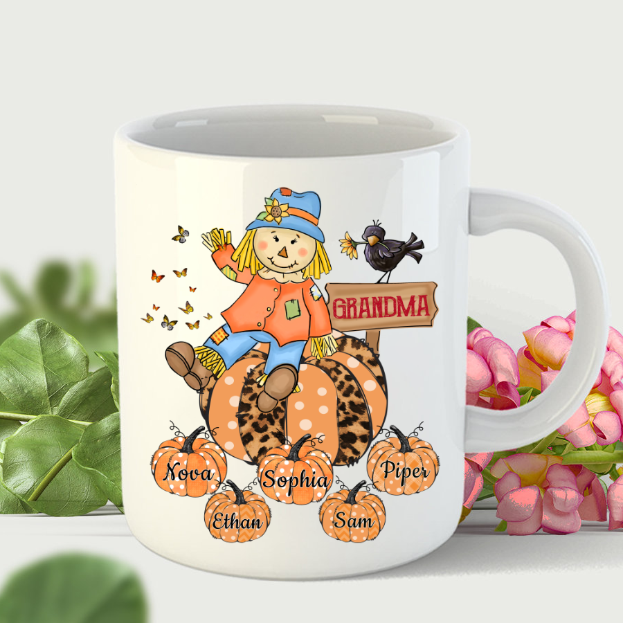 Grandma Grandkids Pumpkin Leopard Art Mug