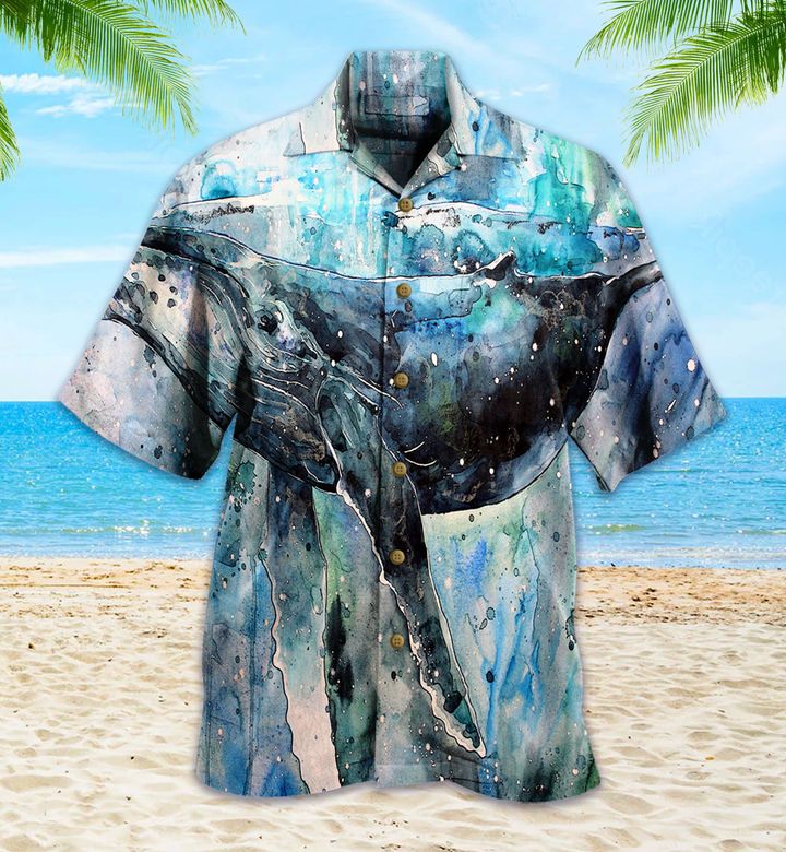 Whale Watercolor Blue Hawaiian Shirt 3D