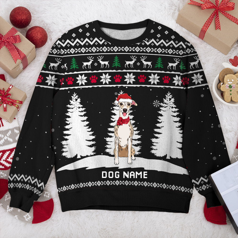 Whippet Winter Dog Personalized Sweater, Dog Ugly Christmas Sweater