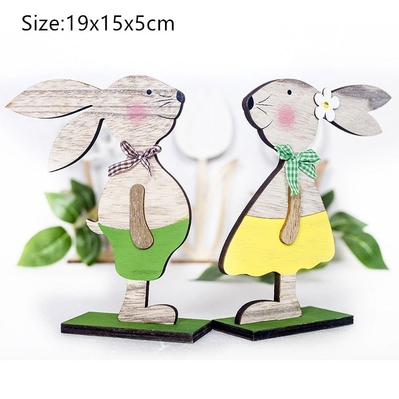 Aidoufen 2Pcs Large Wooden Easter Rabbit 43Cm Standing Bunny Wood Craft Ornaments For Home Kids Room Easter Party Decorations Supplies