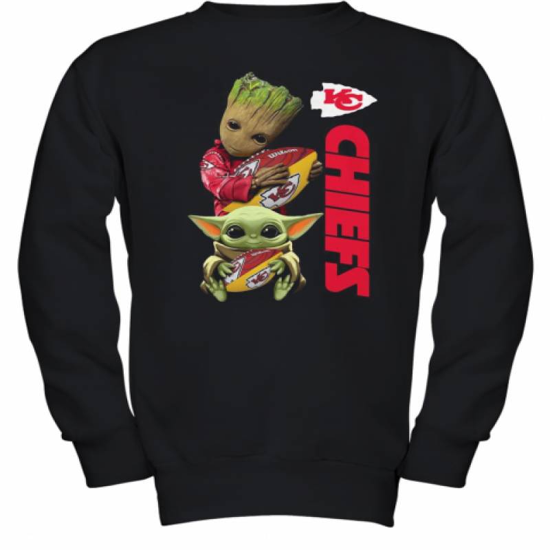 Baby Groot And Yoda Hug Kansas City Chiefs Youth Sweatshirt