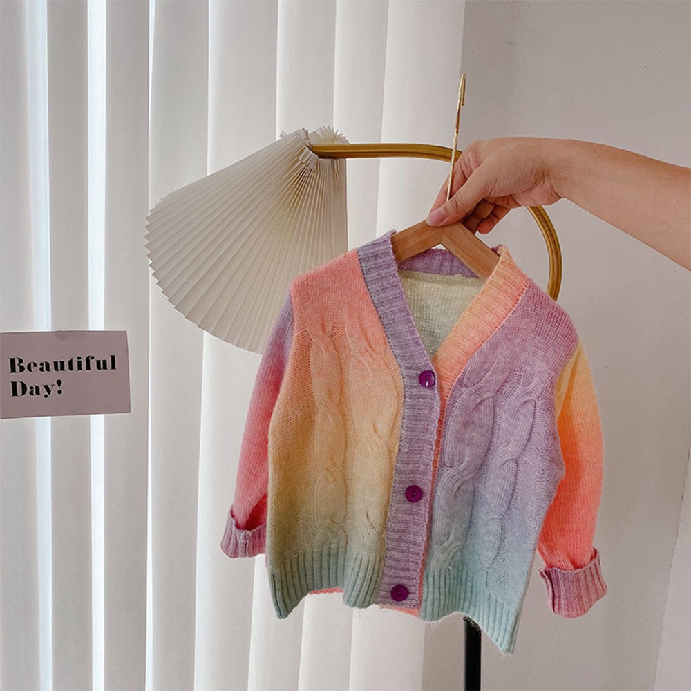 Baby Girl Knit Cardigan Tie Dye Rainbow Infant Toddler Child Sweater Outfit Clothes Baby Cardigan Pastel Knitwear Coat Top 1-10Y alx