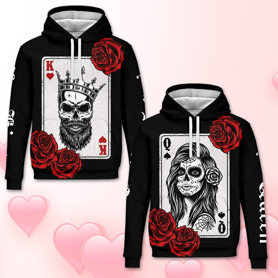 Skull Rose His Queen Her King Couple Hoodie 3D