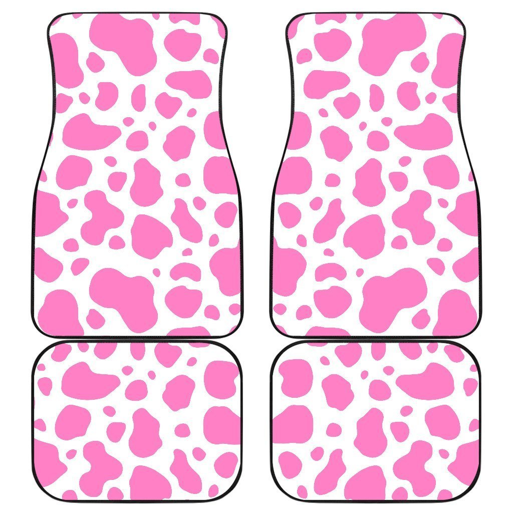 Pink And White Cow Print Front And Back Car Floor Mats, Front Car Mat