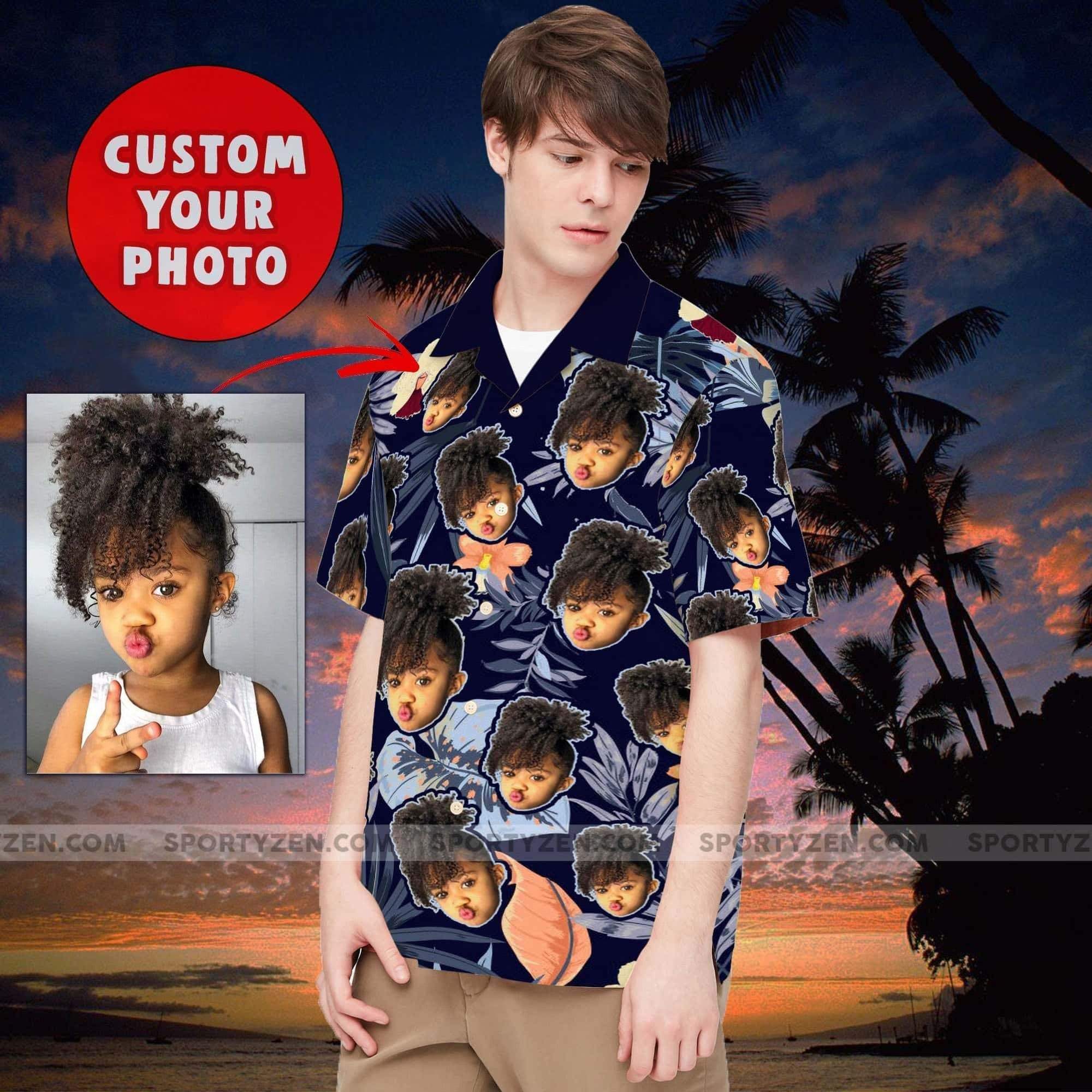 Customizable Personalized Your Own Photo Navy Leaf Unisex Hawaii Aloha Shirts Ha4976