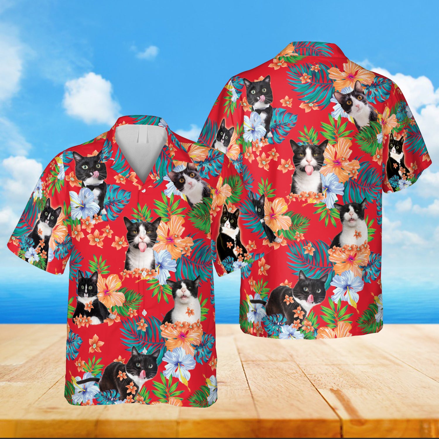 Tuxedo Kittens Red Hawaii Shirt, Kahala T-Shirts