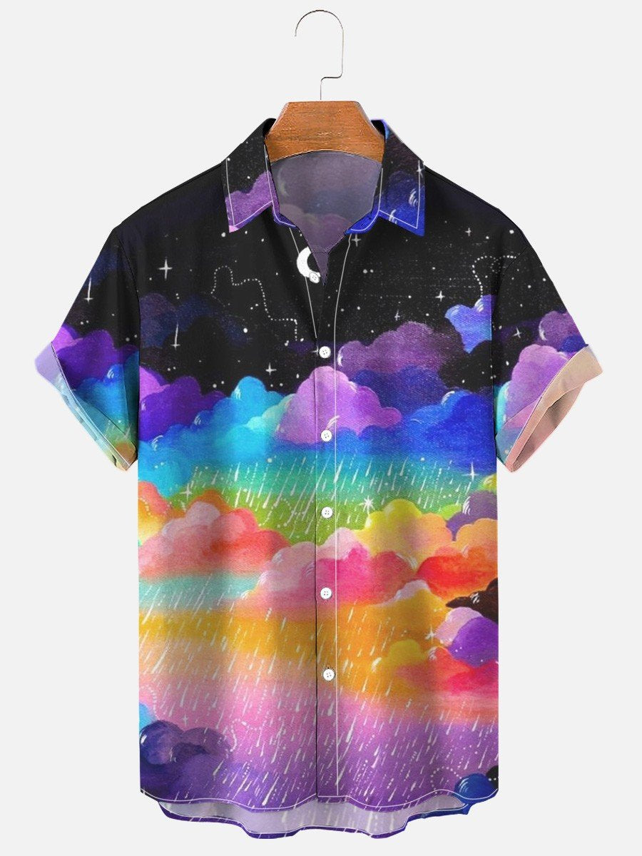 Men’S Rainbow Rain Painting Art Casual Shirt