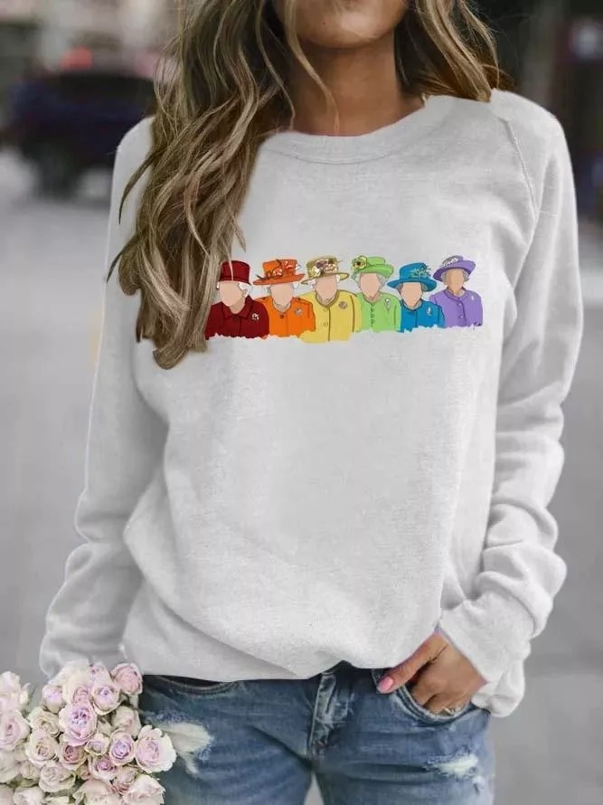 Women’s Queen Of England Elizabeth II Graphic Print Sweatshirt Fall Outfit Sweatshirt Print Hoodies Winter Clothes Women alx