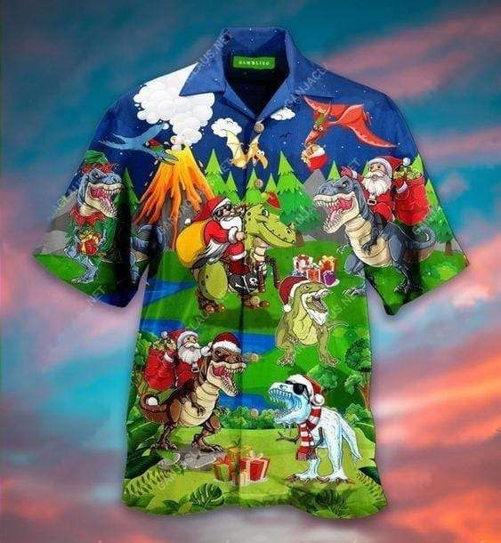 High Quality Hawaii Aloha Shirts Merry Xmas Dinosaur Santa Ha105635