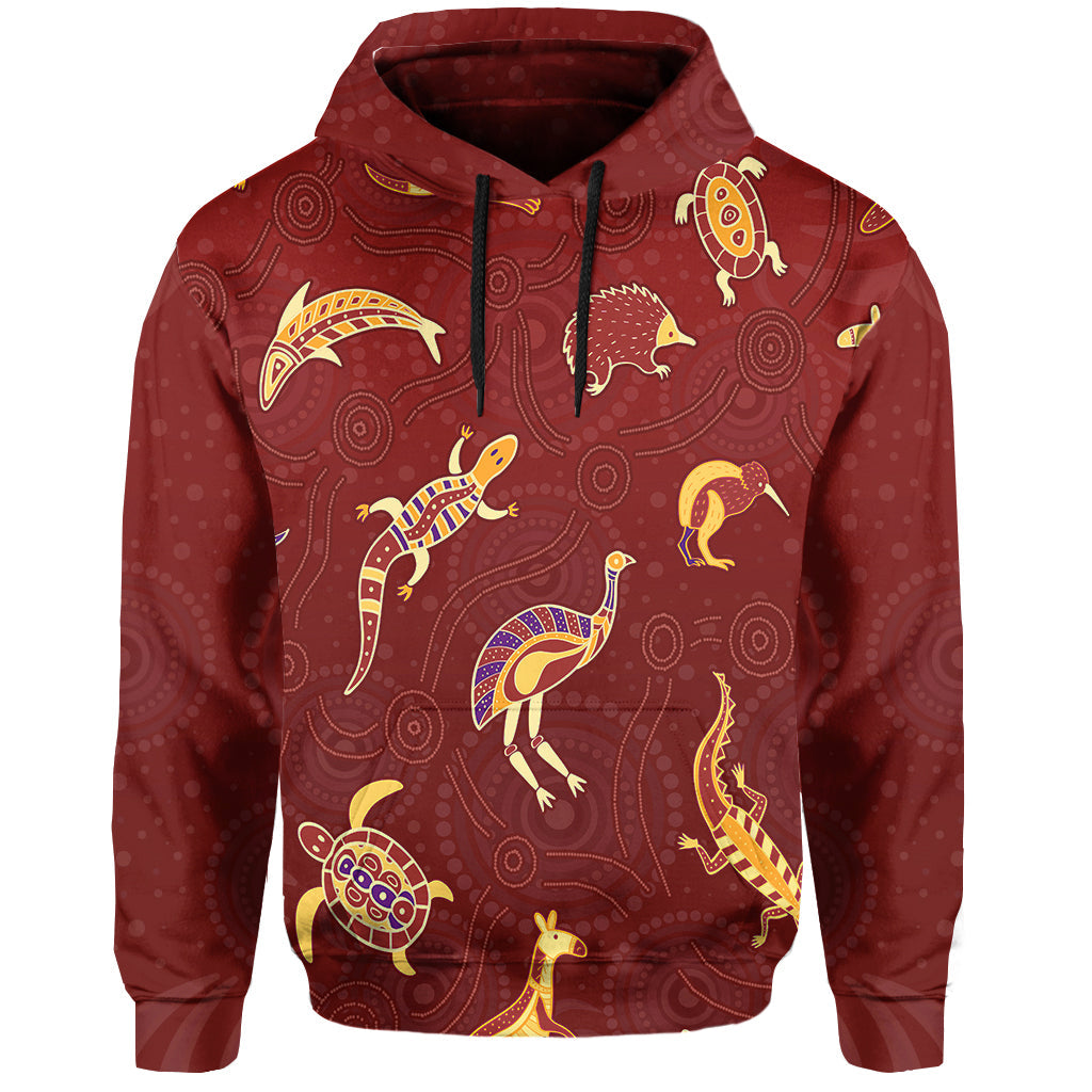 Aboriginal Art Hoodie Animals Australia Version Maroon